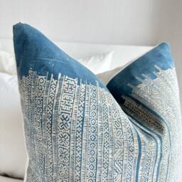 Handmade Hmong Hemp Pillow Cover Boro Block Print, Boho Cushion Case - thumbnail 2