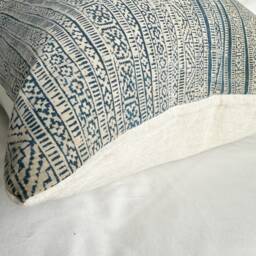 Handmade Hmong Hemp Pillow Cover Boro Block Print, Boho Cushion Case - thumbnail 3