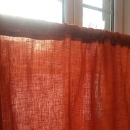 Orange Linen Curtain Panel Stone Wash Drape - thumbnail 2