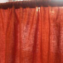 Orange Linen Curtain Panel Stone Wash Drape - thumbnail 3