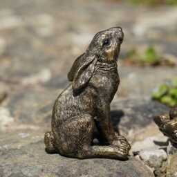 Set Of 3 Mini Hare Ornaments - Gold Resin Rabbit Figurines Indoor Outdoor Home - thumbnail 2