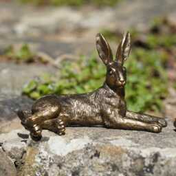 Set Of 3 Mini Hare Ornaments - Gold Resin Rabbit Figurines Indoor Outdoor Home - thumbnail 3