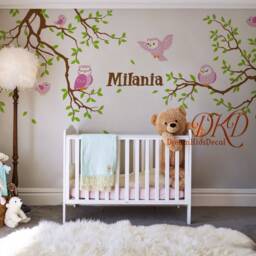 Owl Tree Branch Nursery Wall Decal, Personalized Name, Kids Room Sticker - thumbnail 2