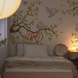 Owl Tree Branch Nursery Wall Decal, Personalized Name, Kids Room Sticker - thumbnail 3