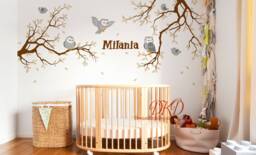 Owl Tree Branch Nursery Wall Decal, Personalized Name, Kids Room Sticker
