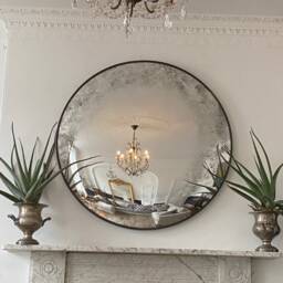 Ferrara Carbonne 80cm Convex Wall Mirror - Handmade Antiqued Glass Black/Tungsten Frame Luxury Statement UK Made - thumbnail 3