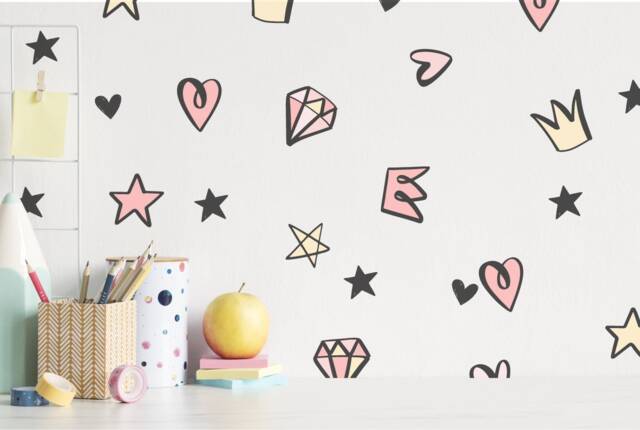 Princess Crown Wall Decals Hearts, Stars, Diamonds - Girls Room Decor - image 1