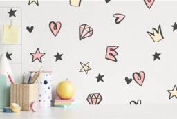 Princess Crown Wall Decals Hearts, Stars, Diamonds - Girls Room Decor - thumbnail 1
