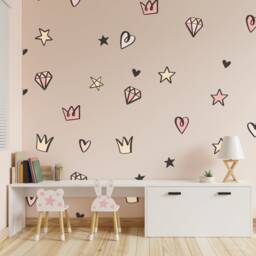 Princess Crown Wall Decals Hearts, Stars, Diamonds - Girls Room Decor - thumbnail 2