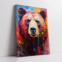 Colorful Grizzly Bear Animal Abstract Oil Painting Splatter Style Wall Art, Framed Canvas Poster Print, Home Kitchen Office Room Decor Gifts - thumbnail 2