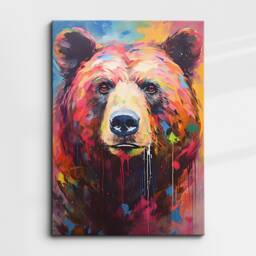 Colorful Grizzly Bear Animal Abstract Oil Painting Splatter Style Wall Art, Framed Canvas Poster Print, Home Kitchen Office Room Decor Gifts - thumbnail 3