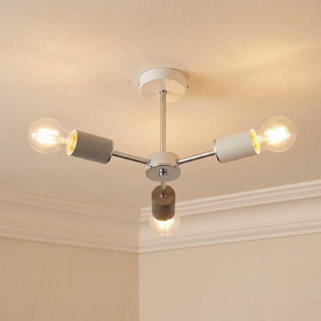 Vevo 3 Arm Flush Ceiling Light - White Satin Silver Modern Fixture - image 1