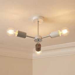 Vevo 3 Arm Flush Ceiling Light - White Satin Silver Modern Fixture - thumbnail 1