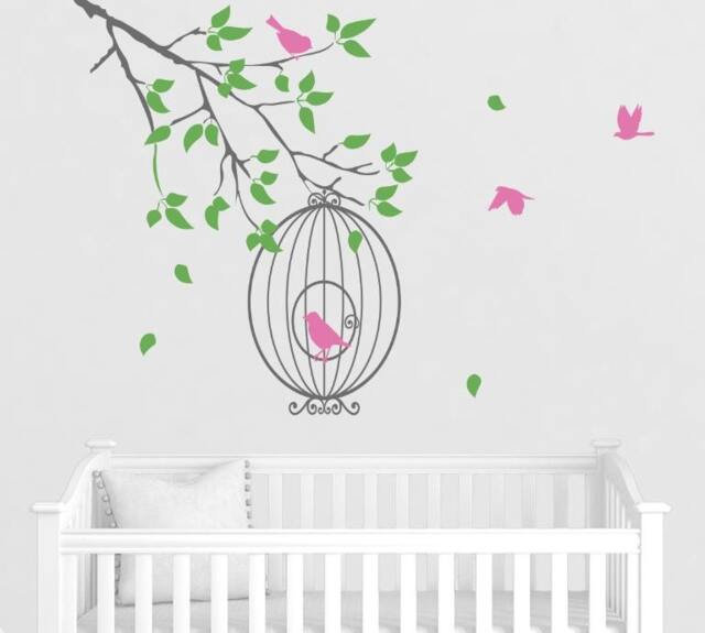 Wall Decals For Nursery Baby Room Designs Tree Branch With Birds Cage Sticker Home Decor By Decalisland - Sd 096 - image 1