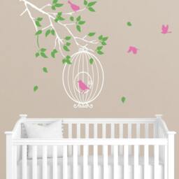 Wall Decals For Nursery Baby Room Designs Tree Branch With Birds Cage Sticker Home Decor By Decalisland - Sd 096 - thumbnail 2