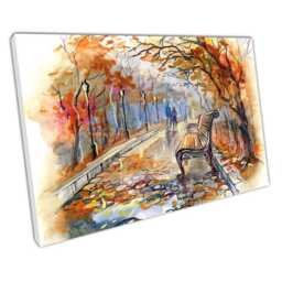 Romantic Autumn Park Stroll Art Print Couple's Wall Decor, Ready-To-Hang Illustration For Home & Office - thumbnail 1