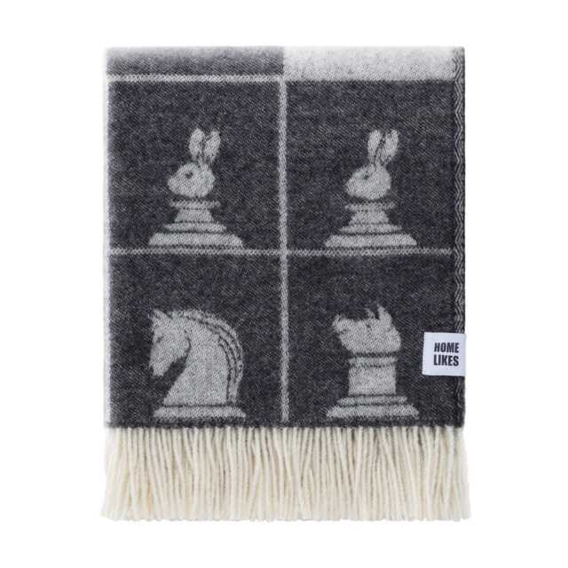 Chess Wool Throw - Woven Blanket Made From Recycled Merino Soft Black & Off-White Monochrome Checked Decor Gifts For Him - image 1
