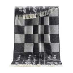 Chess Wool Throw - Woven Blanket Made From Recycled Merino Soft Black & Off-White Monochrome Checked Decor Gifts For Him - thumbnail 2