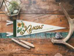 Kansas Felt Pennant - Vintage Midwest Charm Home Decor. Handcrafted Sunflower Souvenir State Wall Art. Unique Heartland Gift. Usa Handmade - thumbnail 1