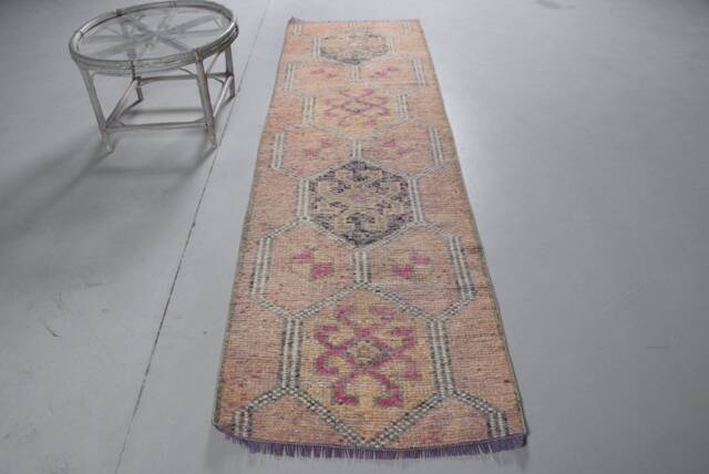 Herki Rug, Antique Rugs For Living Room, Beige Wool Rugs, Vintage 2.7x9.2 Ft Area , Turkish Office Bedroom Rug - image 1