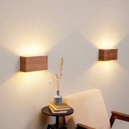 Walnut Wood Wall Sconce Set Rustic Modern Bedside Lamps - thumbnail 2