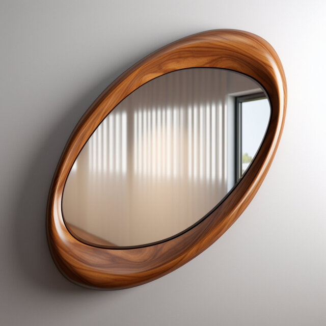 Asymmetrical Walnut Wood Frame Mirror Modern Home Decor, Vanity, Bathroom, Living Room Mirror - image 1