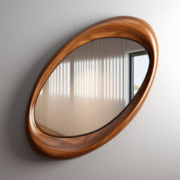 Asymmetrical Walnut Wood Frame Mirror Modern Home Decor, Vanity, Bathroom, Living Room Mirror - thumbnail 1