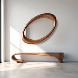 Asymmetrical Walnut Wood Frame Mirror Modern Home Decor, Vanity, Bathroom, Living Room Mirror - thumbnail 2