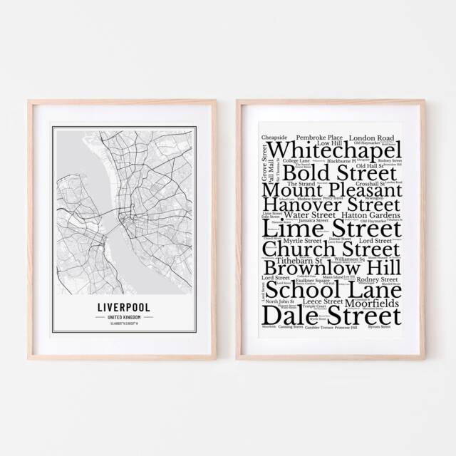 Liverpool Map Print Set, Prints, Prints For Scousers, Liverpudlian Set - image 1