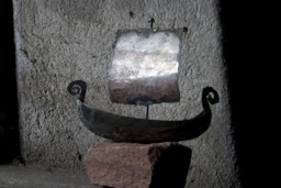 Viking Sailboat Metal & Stone Artwork, Iron Sculpture, Paperweight, Art By The Steel Style Things - thumbnail 1