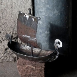 Viking Sailboat Metal & Stone Artwork, Iron Sculpture, Paperweight, Art By The Steel Style Things - thumbnail 3