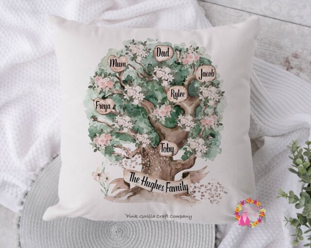 Family Cushion, Pillow, Tree Cushion, Gift, Our Family, Tree, Anniversary Gift For Parents, Mum - image 1