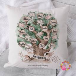 Family Cushion, Pillow, Tree Cushion, Gift, Our Family, Tree, Anniversary Gift For Parents, Mum - thumbnail 2