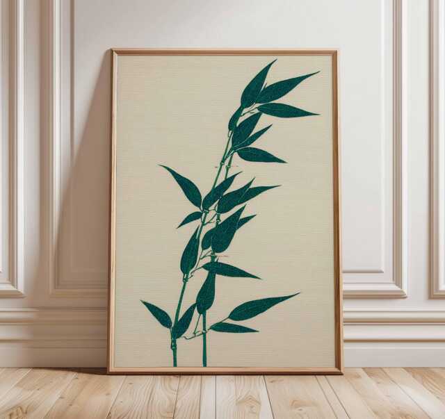 Japanese Bamboo Poster, Minimalist Zen Wall Art, Japandi Nature Print, Asian Botanical Artwork, Tranquil Green Decor, Modern Oriental Design - image 1