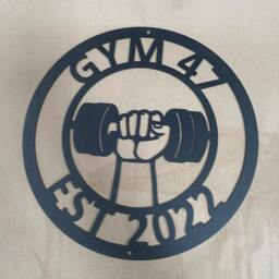 Hand Lifting Dumbbell Metal Gym Sign, Custom Name Garage Wall Decor, Fitness Art, Weightlifting Gift - thumbnail 3