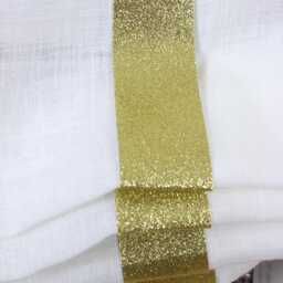 White Linen Relaxed Roman Shade With Bordered Gold Glitter Band, Cl1010 - thumbnail 3