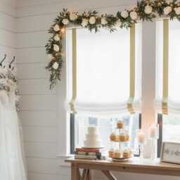 White Linen Relaxed Roman Shade With Bordered Gold Glitter Band, Cl1010 - thumbnail 1