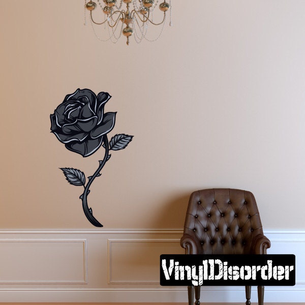 Floral Black Rose Wall Decal - Fabric Vinyl Removable & Reusable Floralroseuscolor001Et