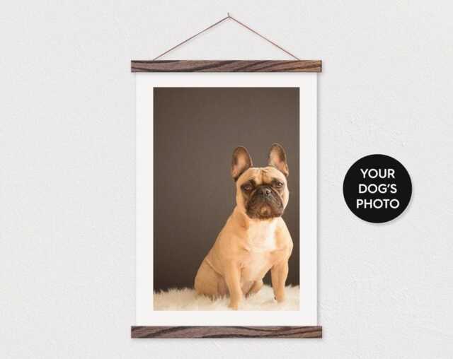 Your Own Dog Photo Portrait Printed On Canvas With Wood Poster Hanger Frames - Custom Pix Gift - Lover - Wooden - image 1