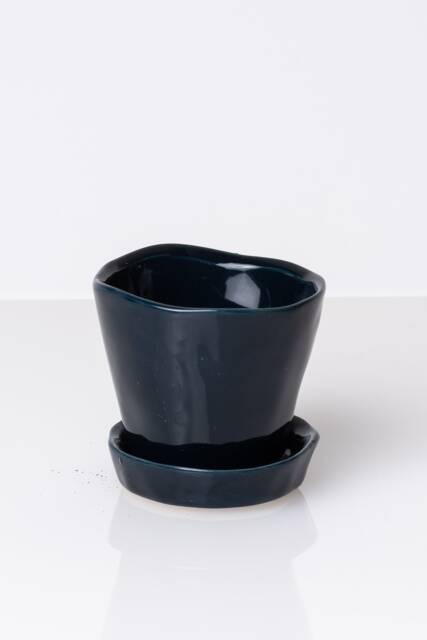 Midnight Ceramic Planter With Saucer, Small Planter, Plant Pot, Pot Succulent Mini - image 1