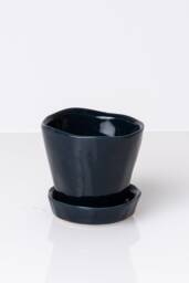 Midnight Ceramic Planter With Saucer, Small Planter, Plant Pot, Pot Succulent Mini
