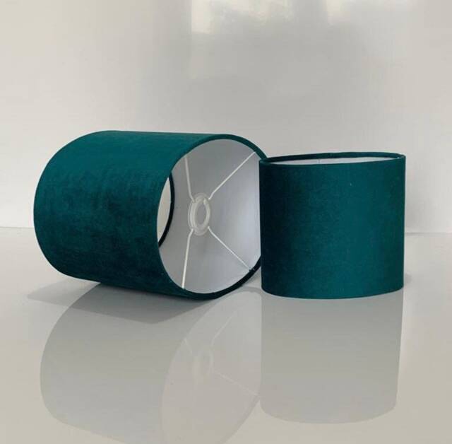 New Luxury High Quality Teal Peacock Velvet Fabric Lamp Shade Oval Shape - image 1