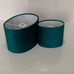 New Luxury High Quality Teal Peacock Velvet Fabric Lamp Shade Oval Shape - thumbnail 2