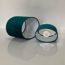New Luxury High Quality Teal Peacock Velvet Fabric Lamp Shade Oval Shape - thumbnail 3