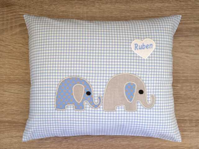 Pillow 2 Small Elephants, Pillow Elephant, Name Christening Pillow, Birth Elephant Children's - image 1
