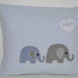 Pillow 2 Small Elephants, Pillow Elephant, Name Christening Pillow, Birth Elephant Children's - thumbnail 2
