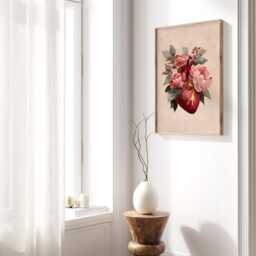 The Heart in Bloom Sacred Floral Art Print, Romantic Botanical Illustration, Soft Pink Still Life Wall - thumbnail 3