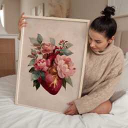 The Heart in Bloom Sacred Floral Art Print, Romantic Botanical Illustration, Soft Pink Still Life Wall - thumbnail 2