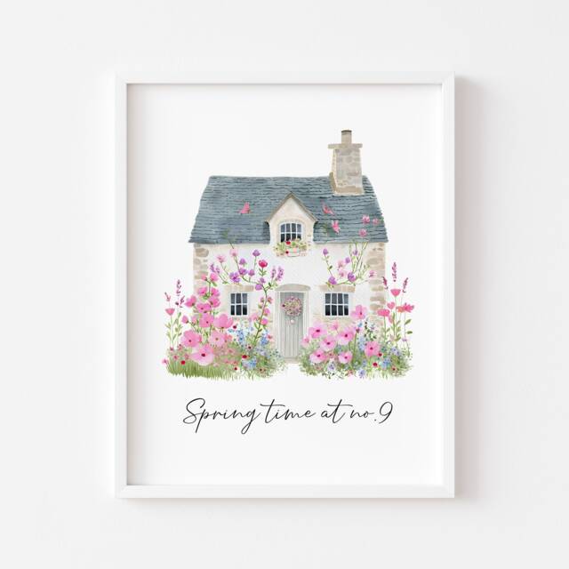Floral Cottage Watercolour Print Spring Home Wall Art - Unframed - image 1