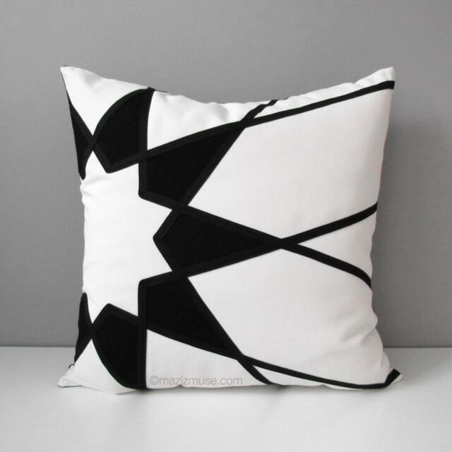 Modern Black & White Outdoor Sunbrella?? Pillow Cover in Mandala Design, Scatter Cushions For Patio/Pool Lounge Chairs, Art Deco, Mazizmuse - image 1